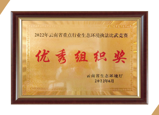 2022年云南省重点行业生态环境执法比武竟赛优秀组织奖